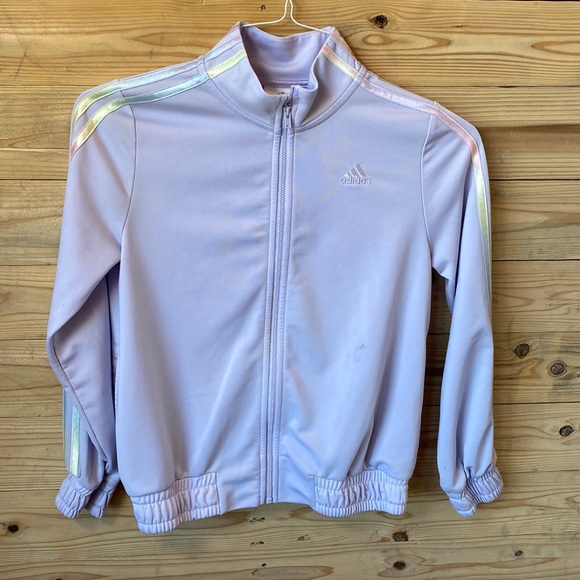Girls Adidas track jacket. Pastel purple with rainbow stripes. - Picture 2 of 16